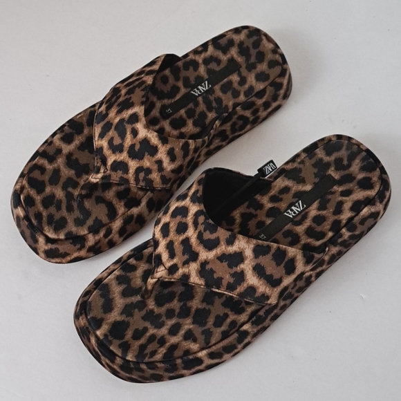 Zara Leopard Print Fabric Flatform Sandals EU37 sz6.5-7 - Picture 15 of 15